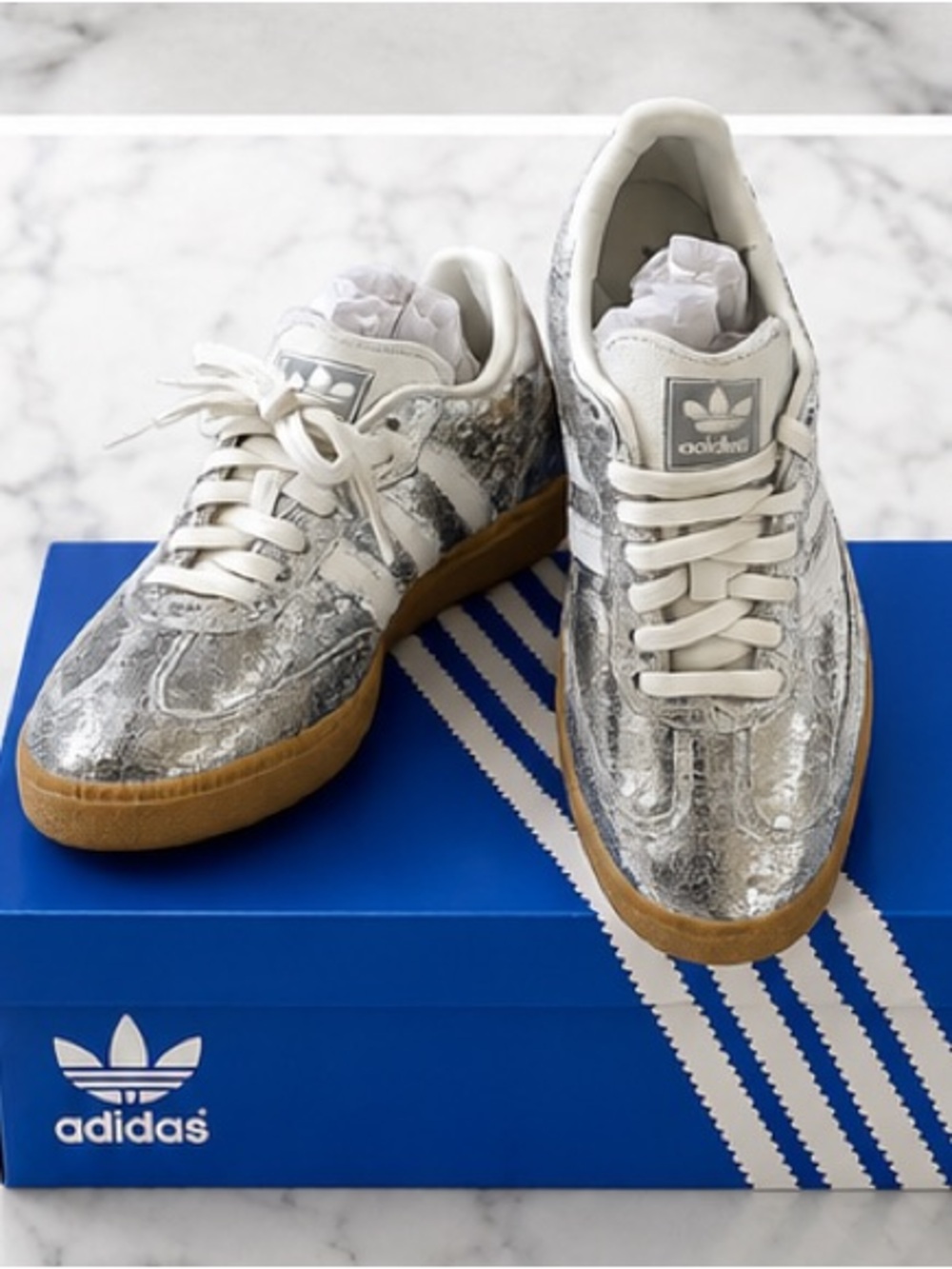 adidas Samba OG Metallic Silver with Gum Sole - Picture 4 of 5